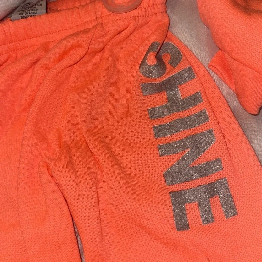 Diva Girls Neon Orange White Always Shine Glitter Hoodie Jogger Set Size 4/5 XS